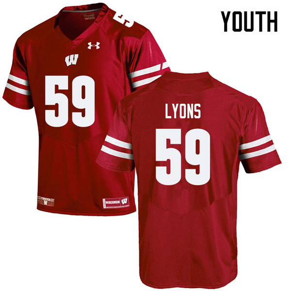 Wisconsin Badgers Youth #59 Andrew Lyons NCAA Under Armour Authentic Red College Stitched Football Jersey QG40R86MM